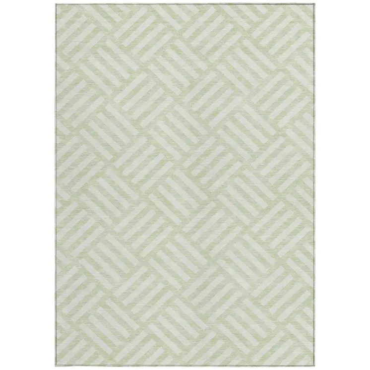 3' X 5' Mint Green And Ivory Geometric Washable Indoor Outdoor Area Rug