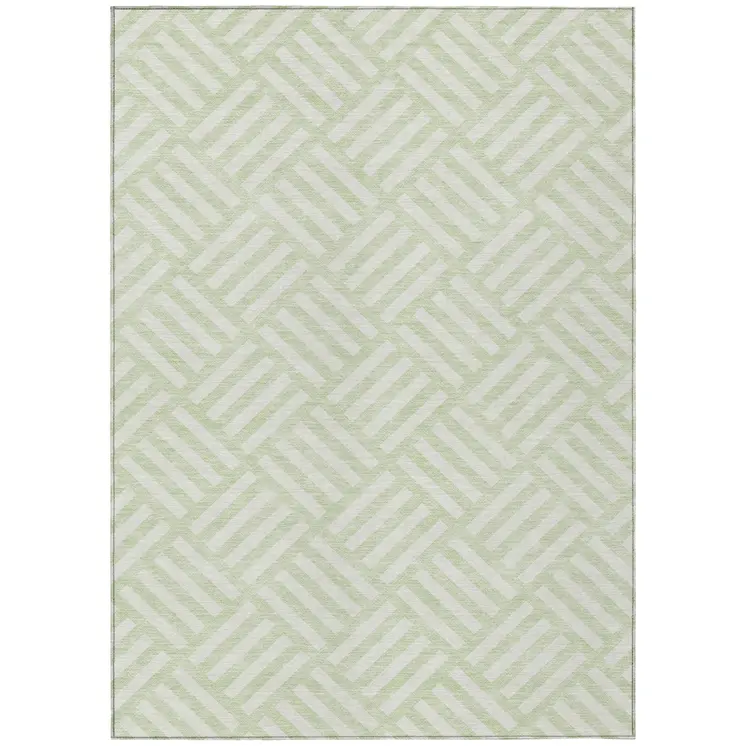3' X 5' Mint Green And Ivory Geometric Washable Indoor Outdoor Area Rug