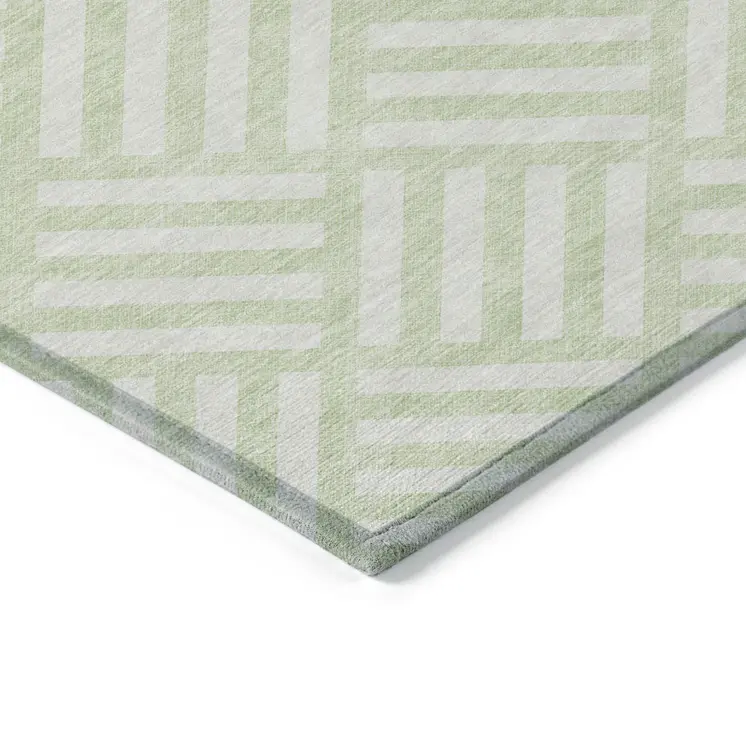 3' X 5' Mint Green And Ivory Geometric Washable Indoor Outdoor Area Rug