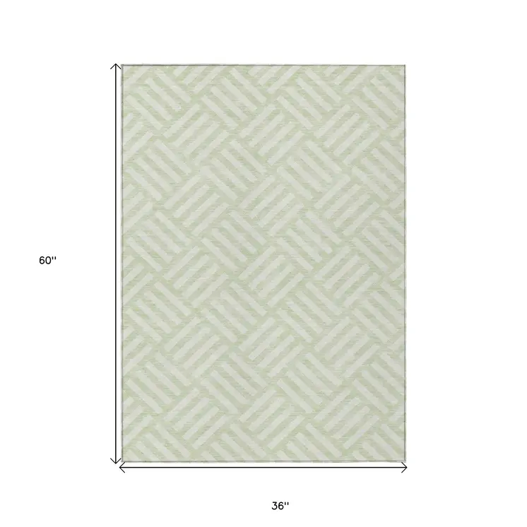 3' X 5' Mint Green And Ivory Geometric Washable Indoor Outdoor Area Rug