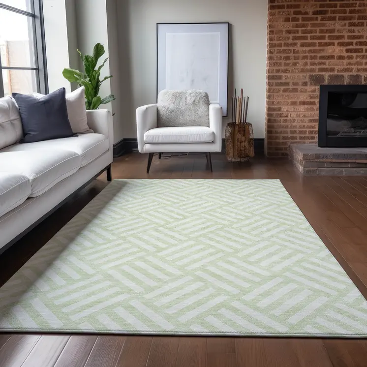 3' X 5' Mint Green And Ivory Geometric Washable Indoor Outdoor Area Rug