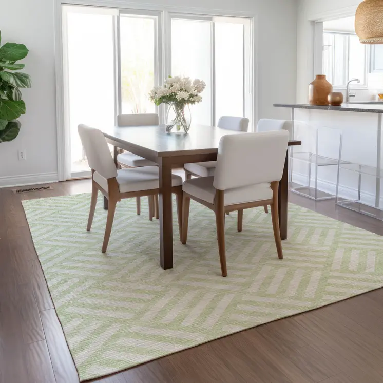 3' X 5' Mint Green And Ivory Geometric Washable Indoor Outdoor Area Rug