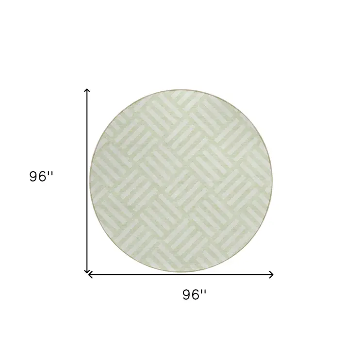 8' Mint Green And Ivory Round Geometric Washable Indoor Outdoor Area Rug