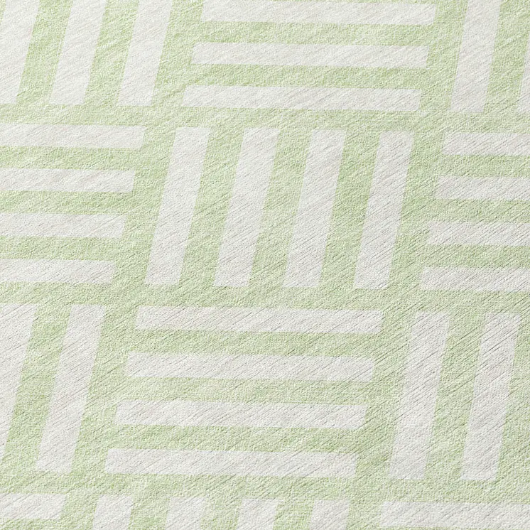 8' Mint Green And Ivory Round Geometric Washable Indoor Outdoor Area Rug