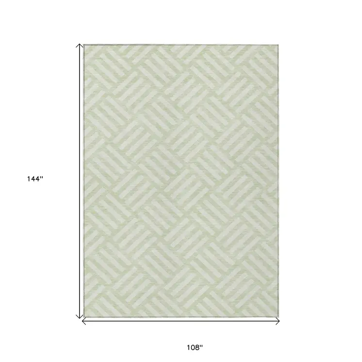 9' X 12' Mint Green And Ivory Geometric Washable Indoor Outdoor Area Rug