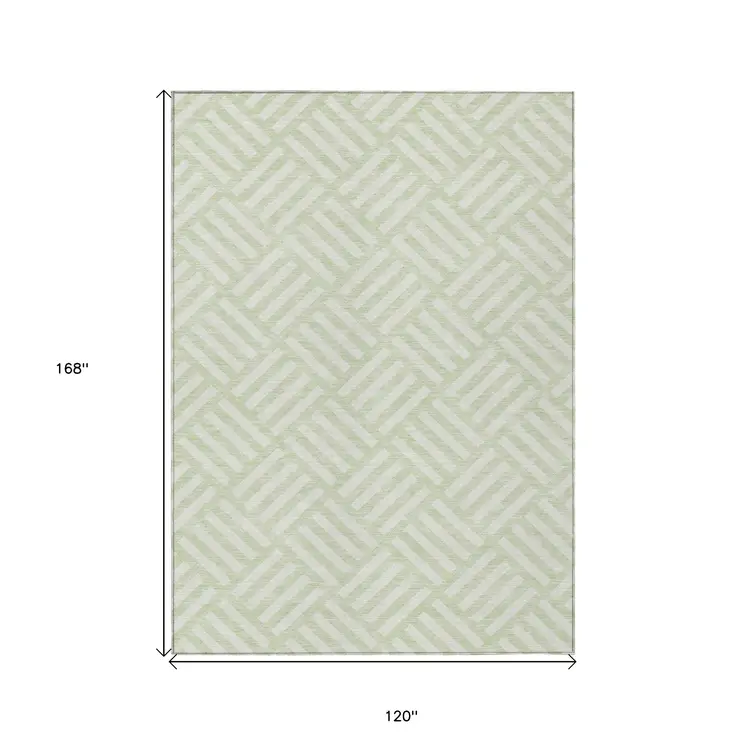 10' X 14' Mint Green And Ivory Geometric Washable Indoor Outdoor Area Rug