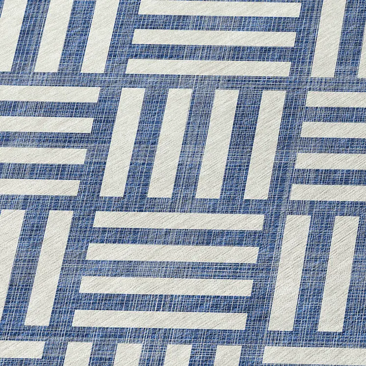 3' X 5' Navy Blue And Ivory Geometric Washable Indoor Outdoor Area Rug