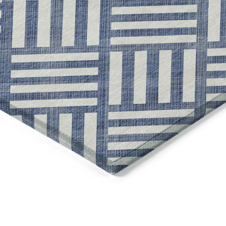 5' X 8' Navy Blue And Ivory Geometric Washable Indoor Outdoor Area Rug