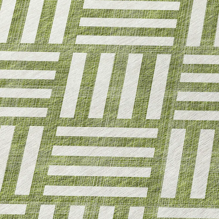 8' Olive Green And Ivory Round Geometric Washable Indoor Outdoor Area Rug