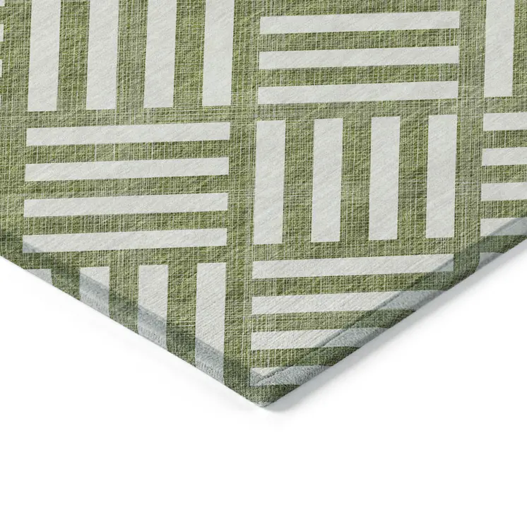 10' X 14' Olive Green And Ivory Geometric Washable Indoor Outdoor Area Rug