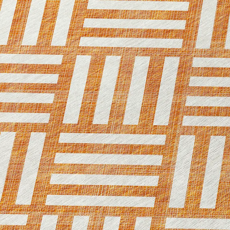3' X 5' Orange And Ivory Geometric Washable Indoor Outdoor Area Rug