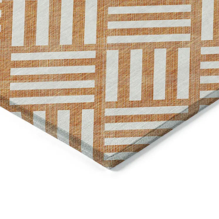 5' X 8' Orange And Ivory Geometric Washable Indoor Outdoor Area Rug