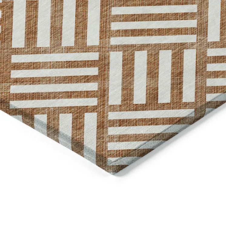 8' X 10' Orange And Ivory Geometric Washable Indoor Outdoor Area Rug