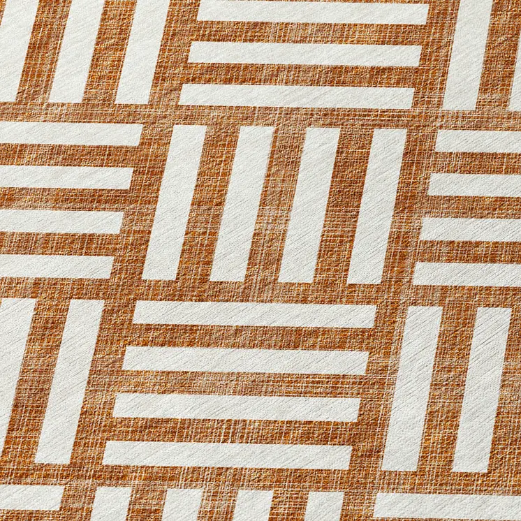 8' X 10' Orange And Ivory Geometric Washable Indoor Outdoor Area Rug