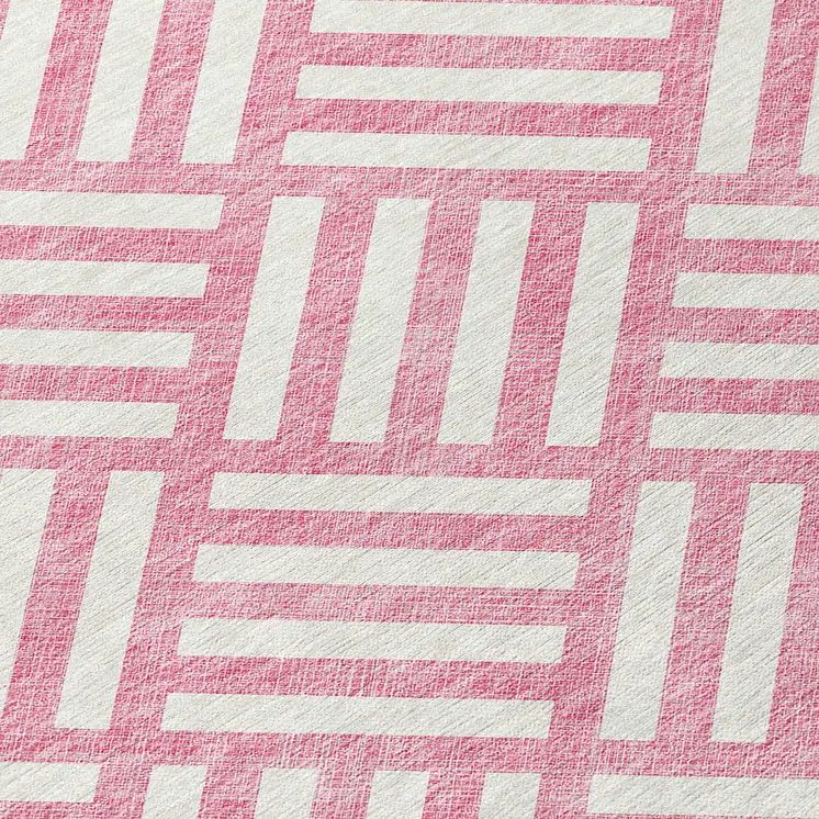 3' X 5' Pink And Ivory Geometric Washable Indoor Outdoor Area Rug