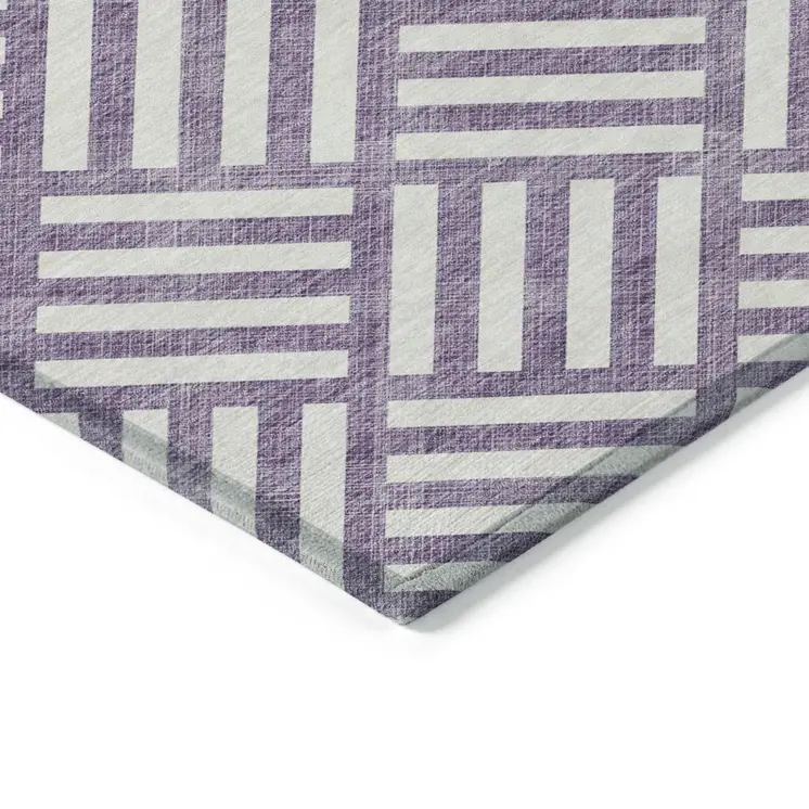 3' X 5' Purple And Ivory Geometric Washable Indoor Outdoor Area Rug