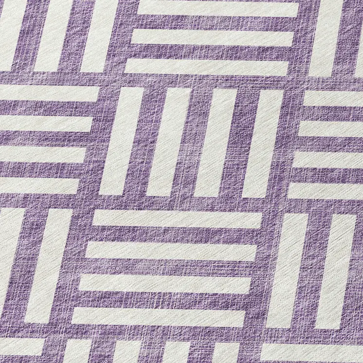 3' X 5' Purple And Ivory Geometric Washable Indoor Outdoor Area Rug