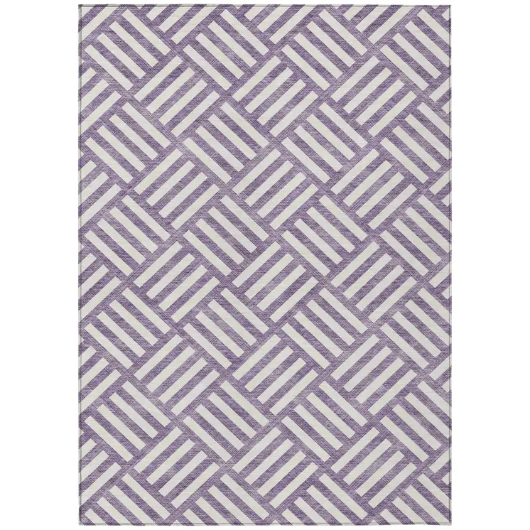 10' X 14' Purple And Ivory Geometric Washable Indoor Outdoor Area Rug