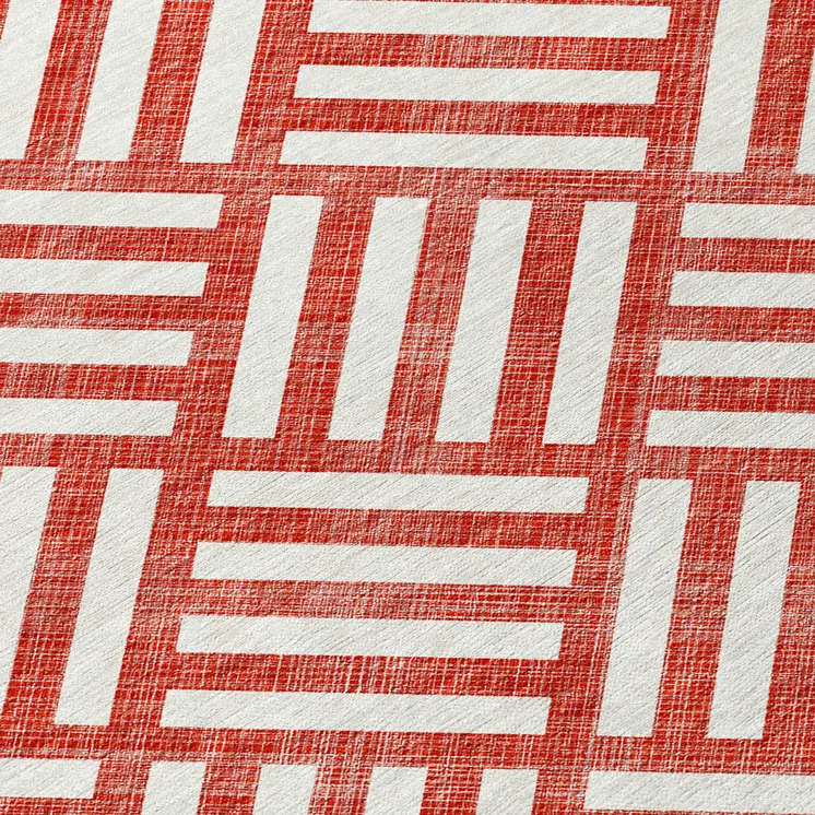 9' X 12' Red And Ivory Geometric Washable Indoor Outdoor Area Rug