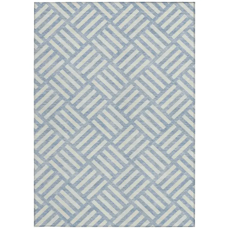 5' X 8' Sky Blue And Ivory Geometric Washable Indoor Outdoor Area Rug
