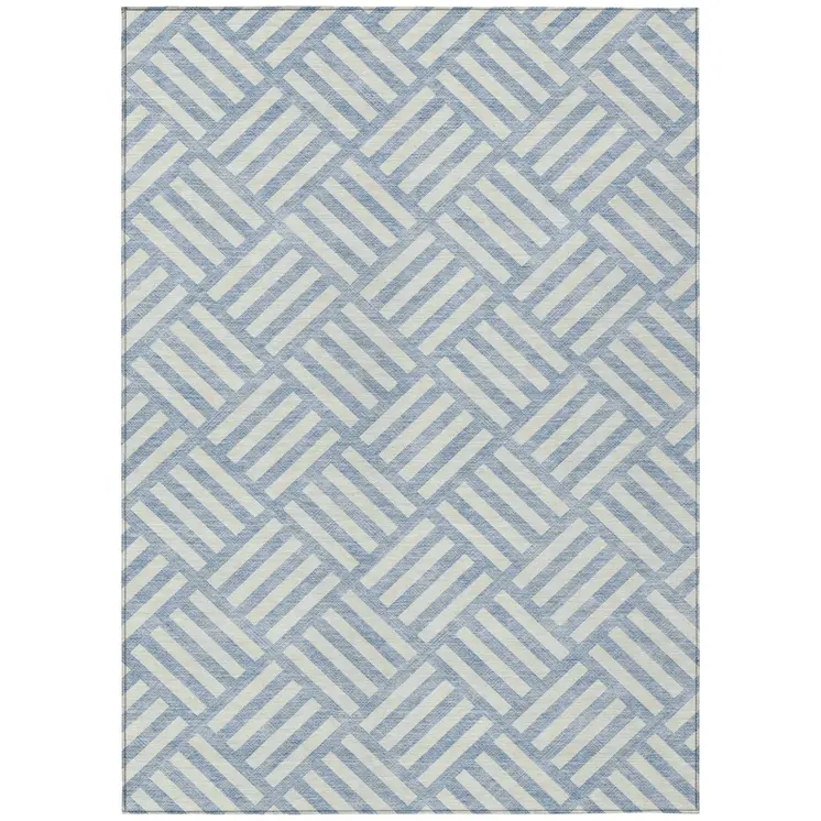 5' X 8' Sky Blue And Ivory Geometric Washable Indoor Outdoor Area Rug