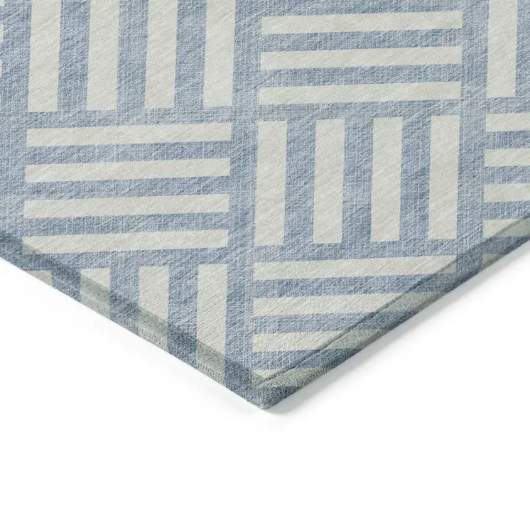 5' X 8' Sky Blue And Ivory Geometric Washable Indoor Outdoor Area Rug