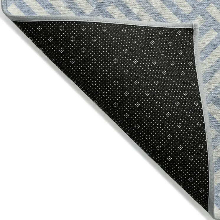 9' X 12' Sky Blue And Ivory Geometric Washable Indoor Outdoor Area Rug