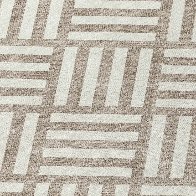 8' Taupe And Ivory Round Geometric Washable Indoor Outdoor Area Rug