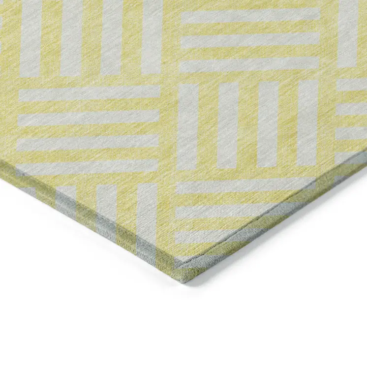3' X 5' Yellow And Ivory Geometric Washable Indoor Outdoor Area Rug