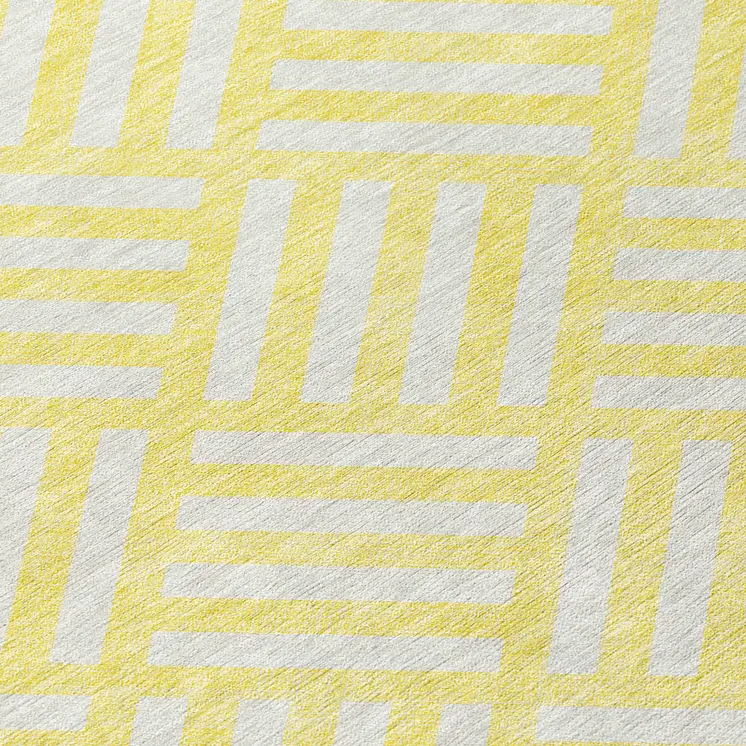 8' Yellow And Ivory Round Geometric Washable Indoor Outdoor Area Rug