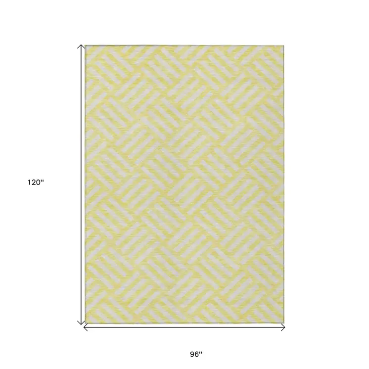 8' X 10' Yellow And Ivory Geometric Washable Indoor Outdoor Area Rug