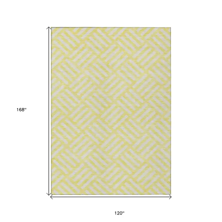 10' X 14' Yellow And Ivory Geometric Washable Indoor Outdoor Area Rug