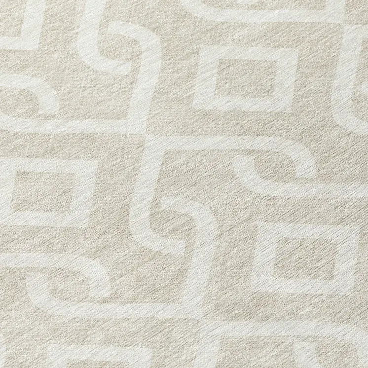 8' Beige And Ivory Round Geometric Washable Indoor Outdoor Area Rug