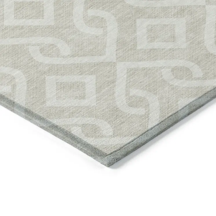 9' X 12' Beige And Ivory Geometric Washable Indoor Outdoor Area Rug