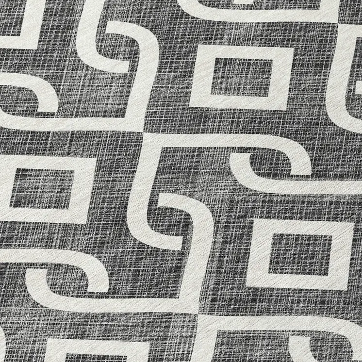 5' X 8' Black And Ivory Geometric Washable Indoor Outdoor Area Rug