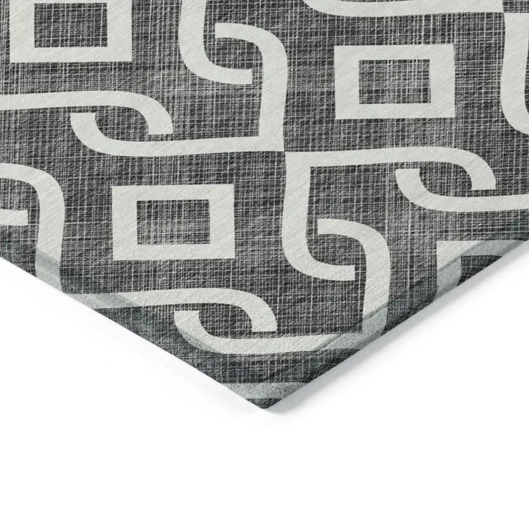 8' X 10' Black And Ivory Geometric Washable Indoor Outdoor Area Rug