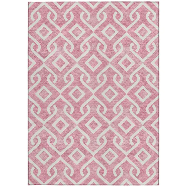 3' X 5' Blush And Ivory Geometric Washable Indoor Outdoor Area Rug