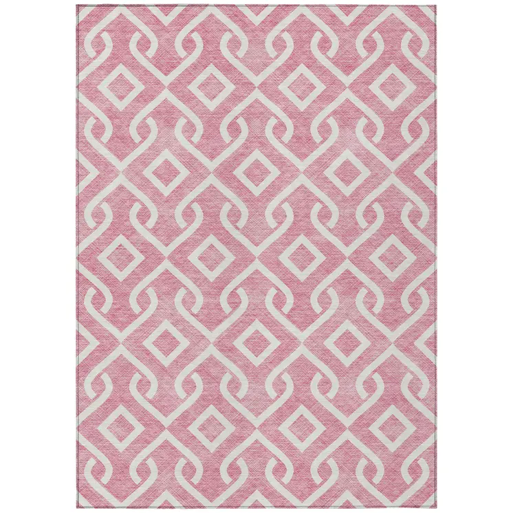 3' X 5' Blush And Ivory Geometric Washable Indoor Outdoor Area Rug