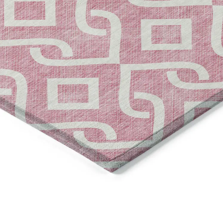 3' X 5' Blush And Ivory Geometric Washable Indoor Outdoor Area Rug