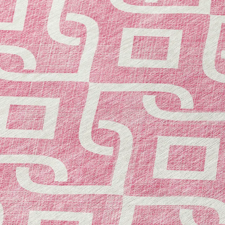 3' X 5' Blush And Ivory Geometric Washable Indoor Outdoor Area Rug
