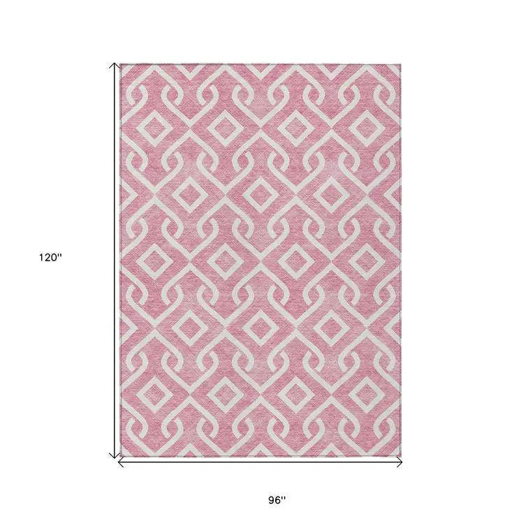 8' X 10' Blush And Ivory Geometric Washable Indoor Outdoor Area Rug