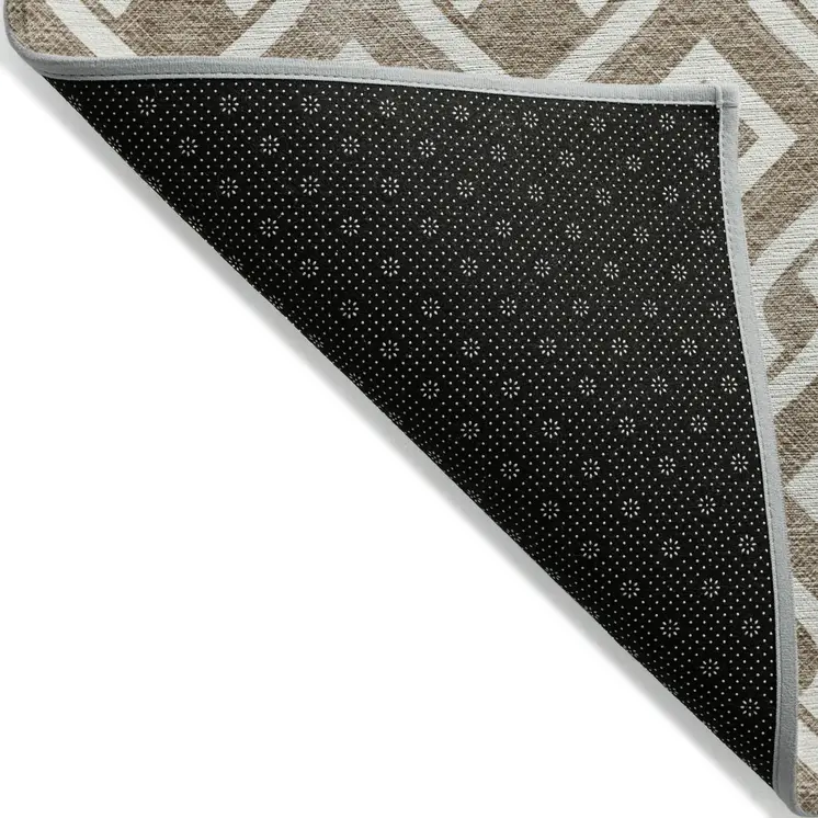 10' X 14' Brown And Ivory Geometric Washable Indoor Outdoor Area Rug
