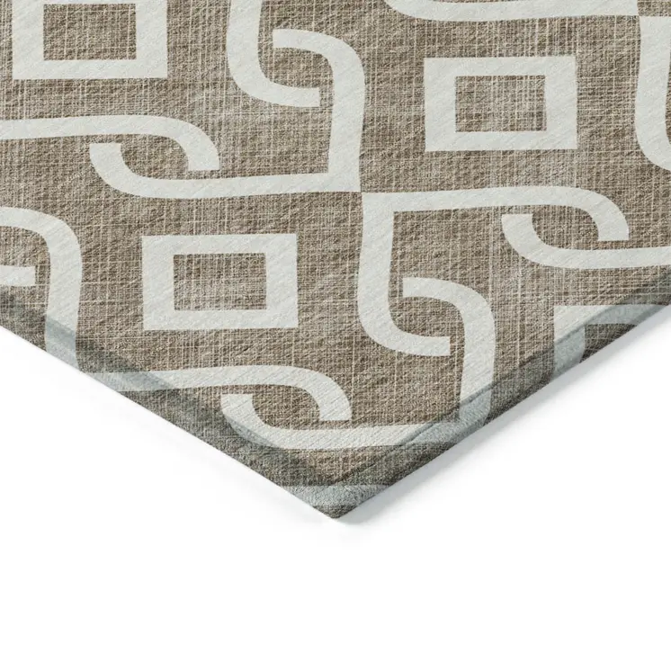 10' X 14' Brown And Ivory Geometric Washable Indoor Outdoor Area Rug