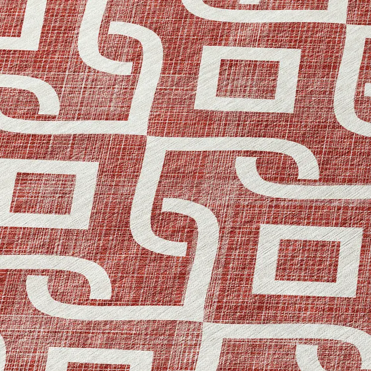 5' X 8' Burgundy And Ivory Geometric Washable Indoor Outdoor Area Rug