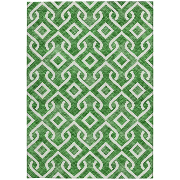8' X 10' Emerald And Ivory Geometric Washable Indoor Outdoor Area Rug
