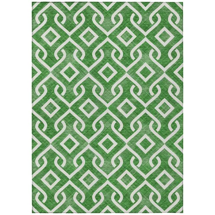 8' X 10' Emerald And Ivory Geometric Washable Indoor Outdoor Area Rug