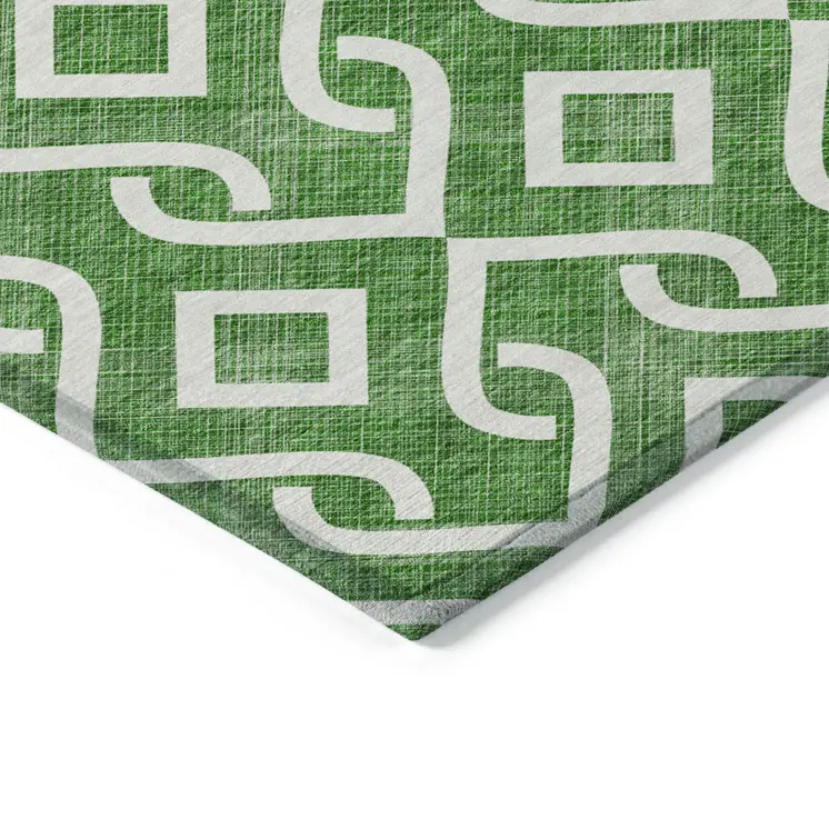 8' X 10' Emerald And Ivory Geometric Washable Indoor Outdoor Area Rug