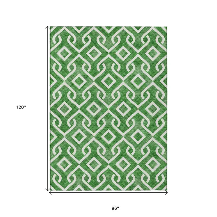 8' X 10' Emerald And Ivory Geometric Washable Indoor Outdoor Area Rug
