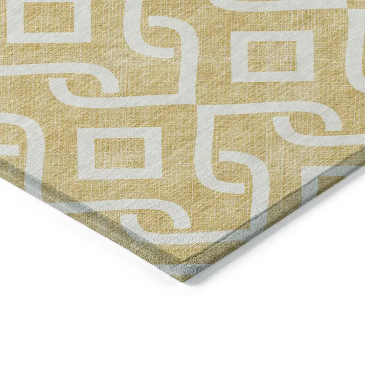 3' X 5' Gold And Ivory Geometric Washable Indoor Outdoor Area Rug