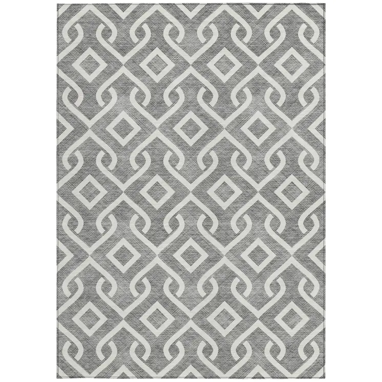 3' X 5' Gray And Ivory Geometric Washable Indoor Outdoor Area Rug